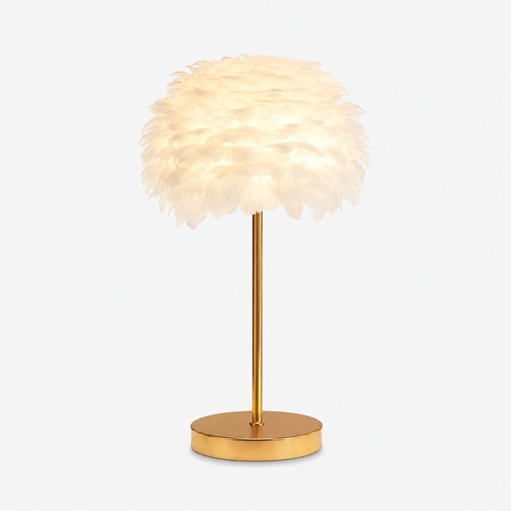 Lampadaire Plumes Cristaux Doré Blanc — photo produit fond gris