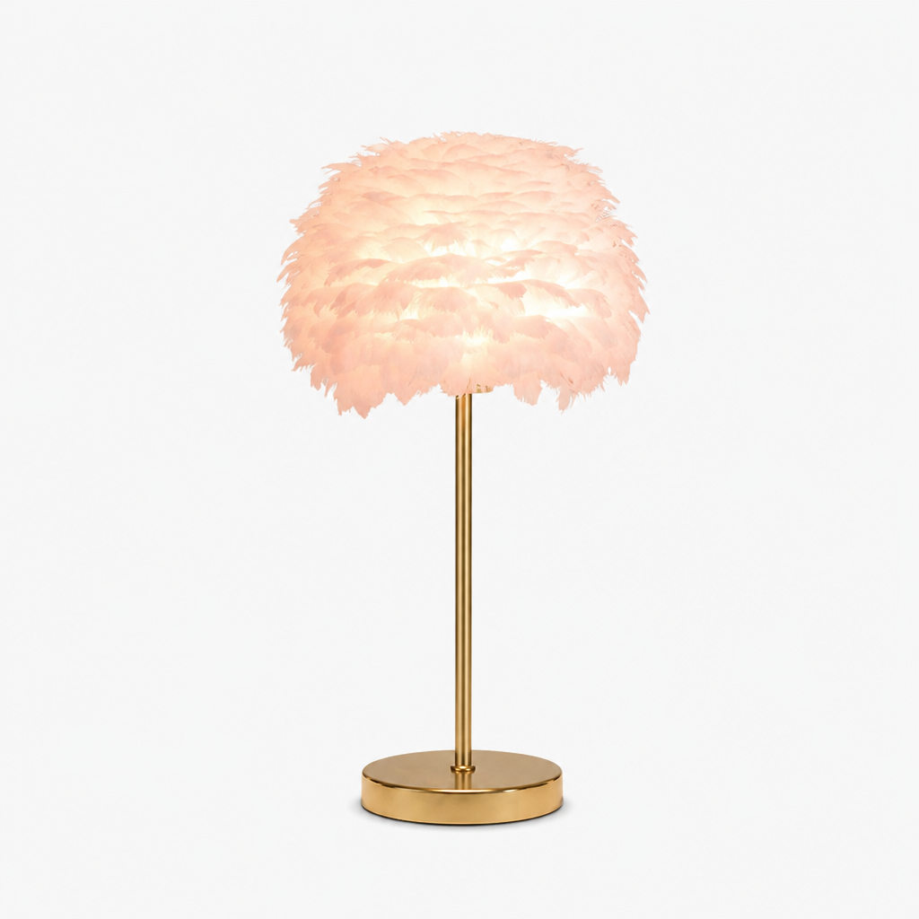 Lampadaire Plumes Cristaux Doré Rose — photo produit fond gris