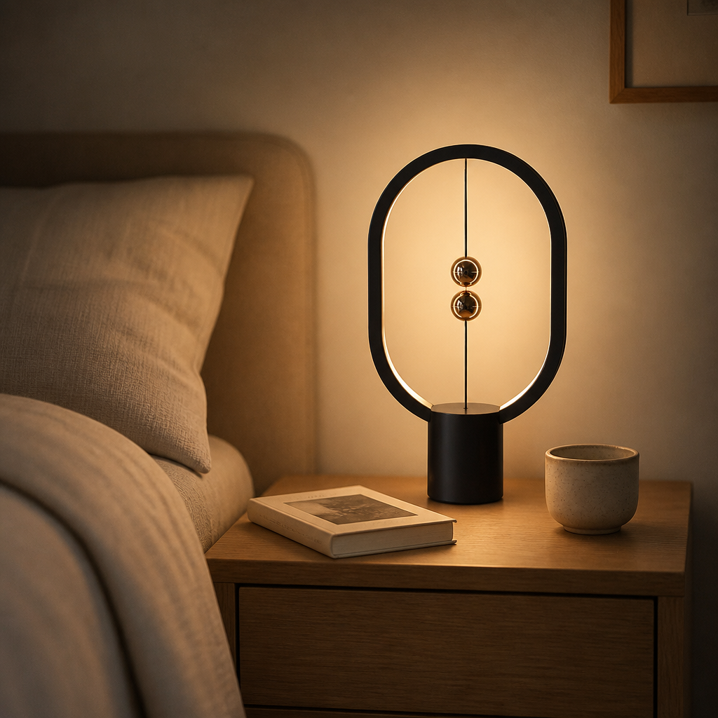 Lampe Balance Magnétique Ovale LED USB — mise en situation chambre