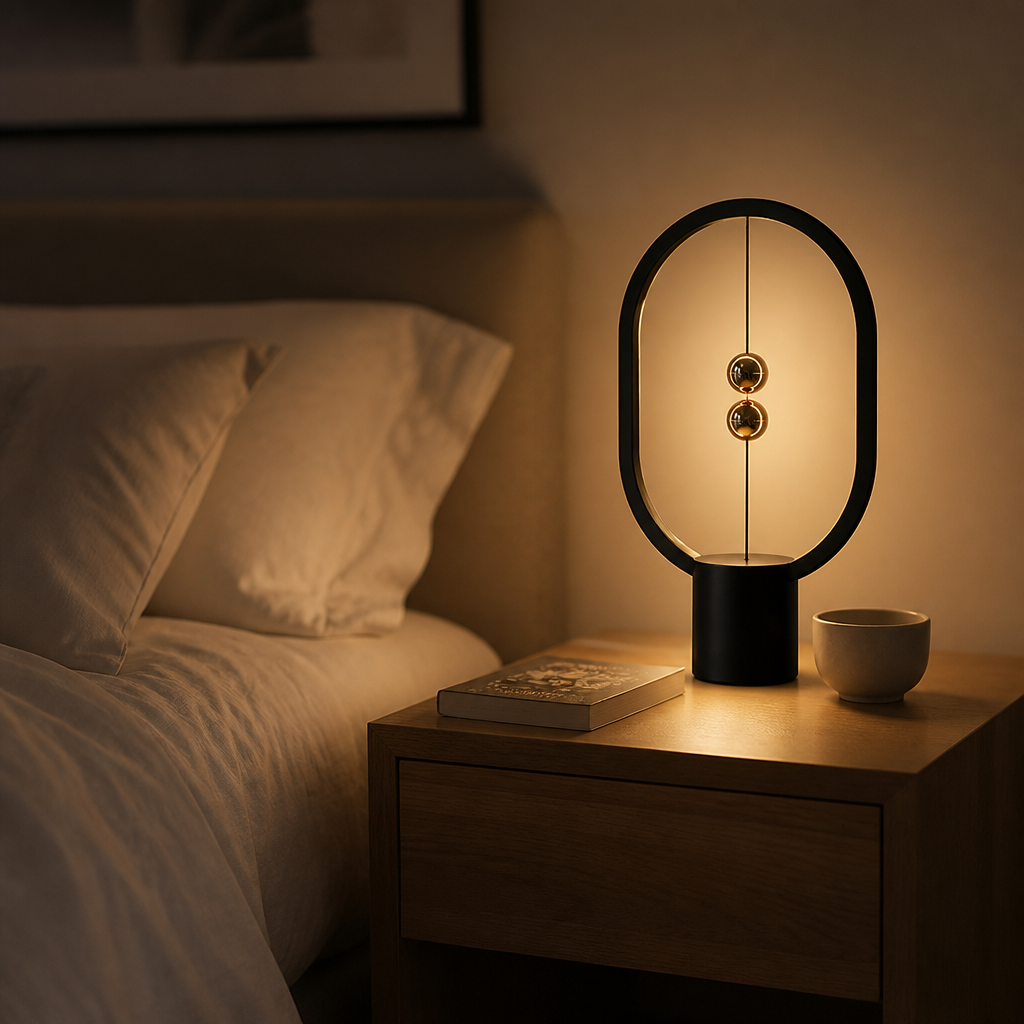 Lampe Balance Magnétique Ovale LED USB — mise en situation chambre
