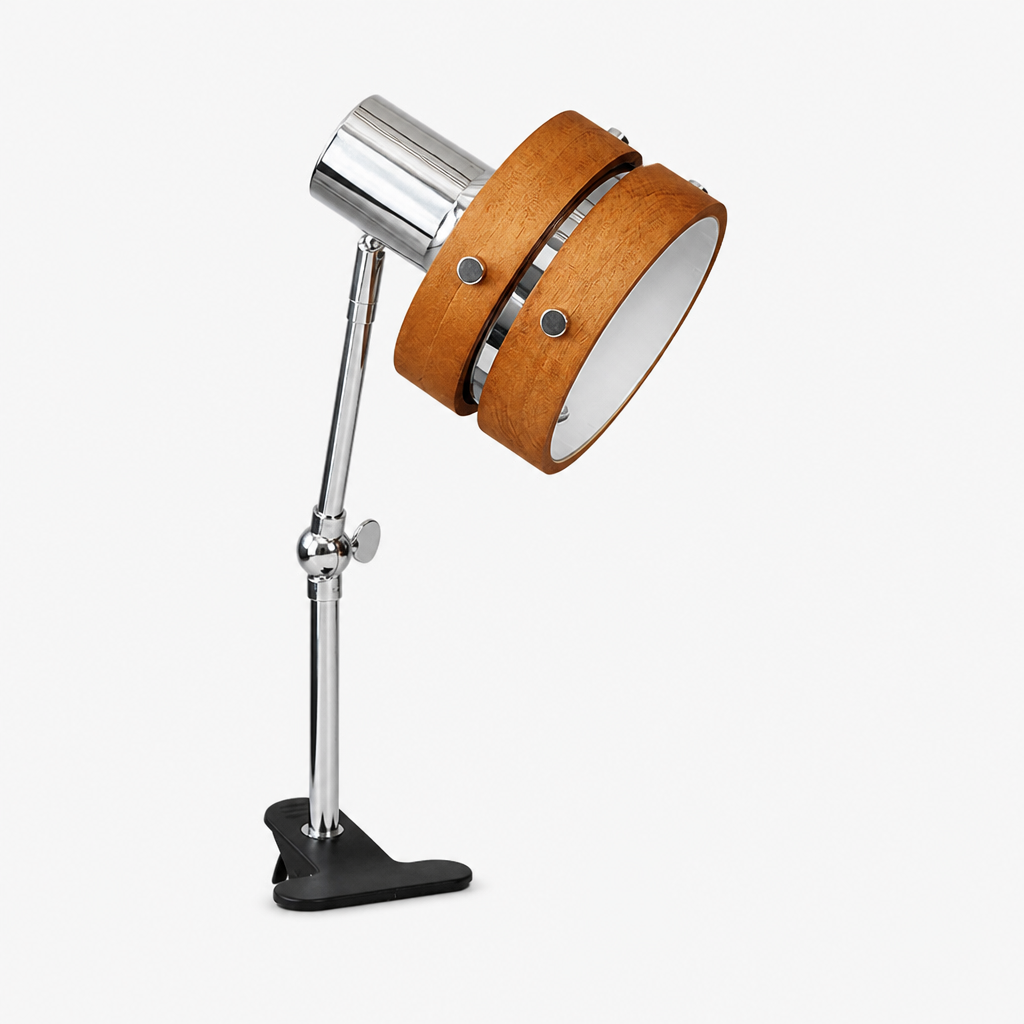 Lampe Chevet Clip Bois Bras Pivotant Bois — photo produit fond gris