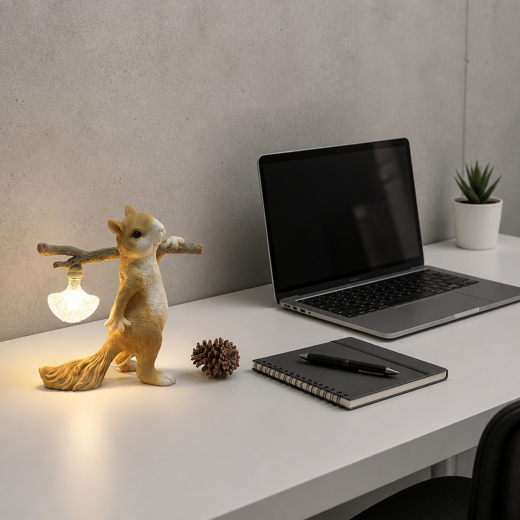 Lampe Chevet Enfant Écureuil Résine G9 — mise en situation bureau home office