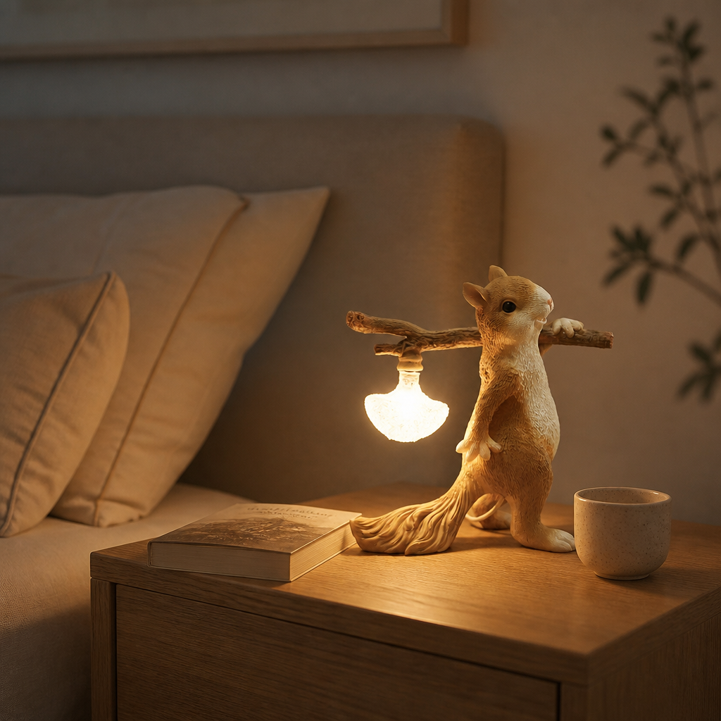 Lampe Chevet Enfant Écureuil Résine G9 — mise en situation chambre