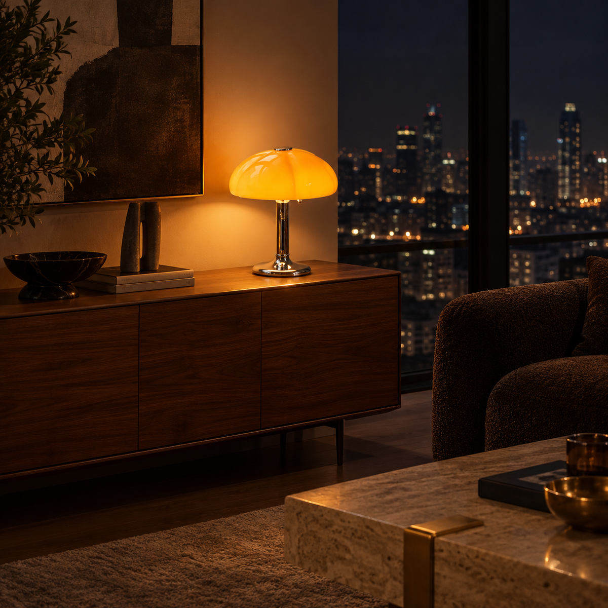 Lampe Cristal — ambiance soir penthouse contemporain