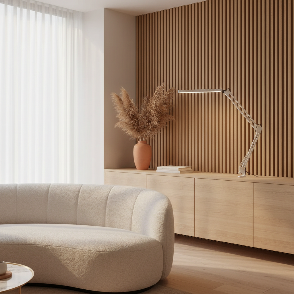 Lampe de Bureau Architecte Blanc — mise en situation salon lumière du jour