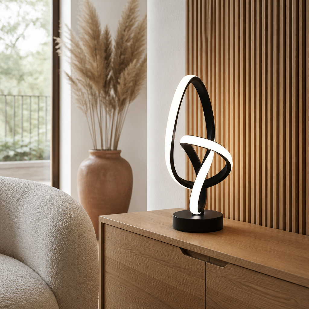 Lampe de Bureau LED USB 3 Couleurs Noir — mise en situation salon lumière du jour