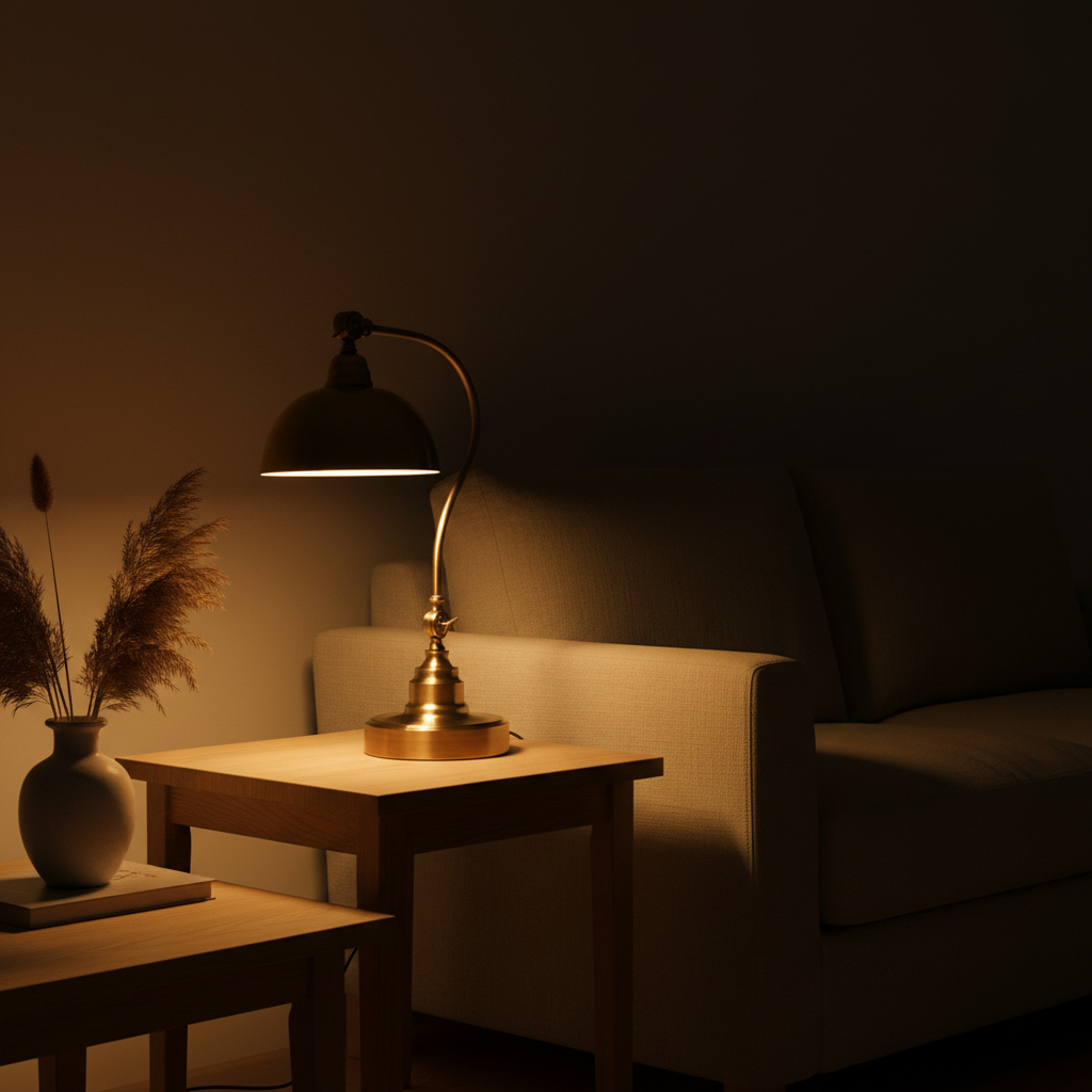 Lampe de Bureau Vintage — ambiance soir salon scandinave
