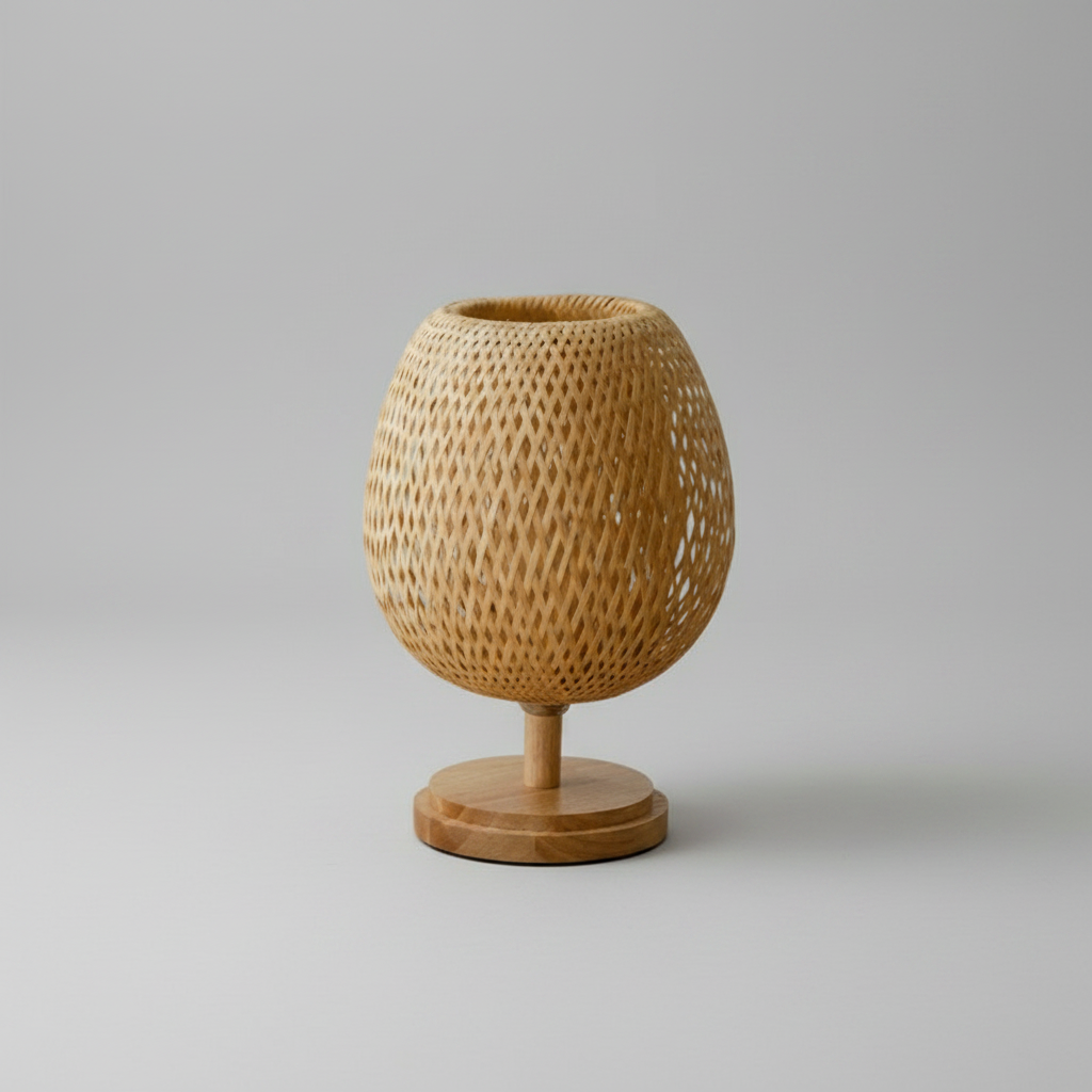 Lampe de Chevet Bambou – Design Tressé Main — photo produit fond gris