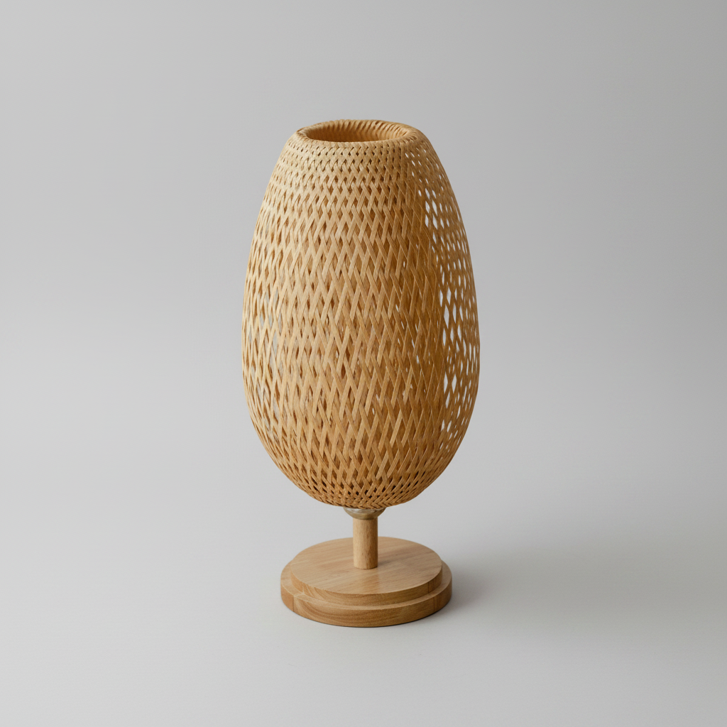 Lampe de Chevet Bambou – Design Tressé Main — photo produit fond gris
