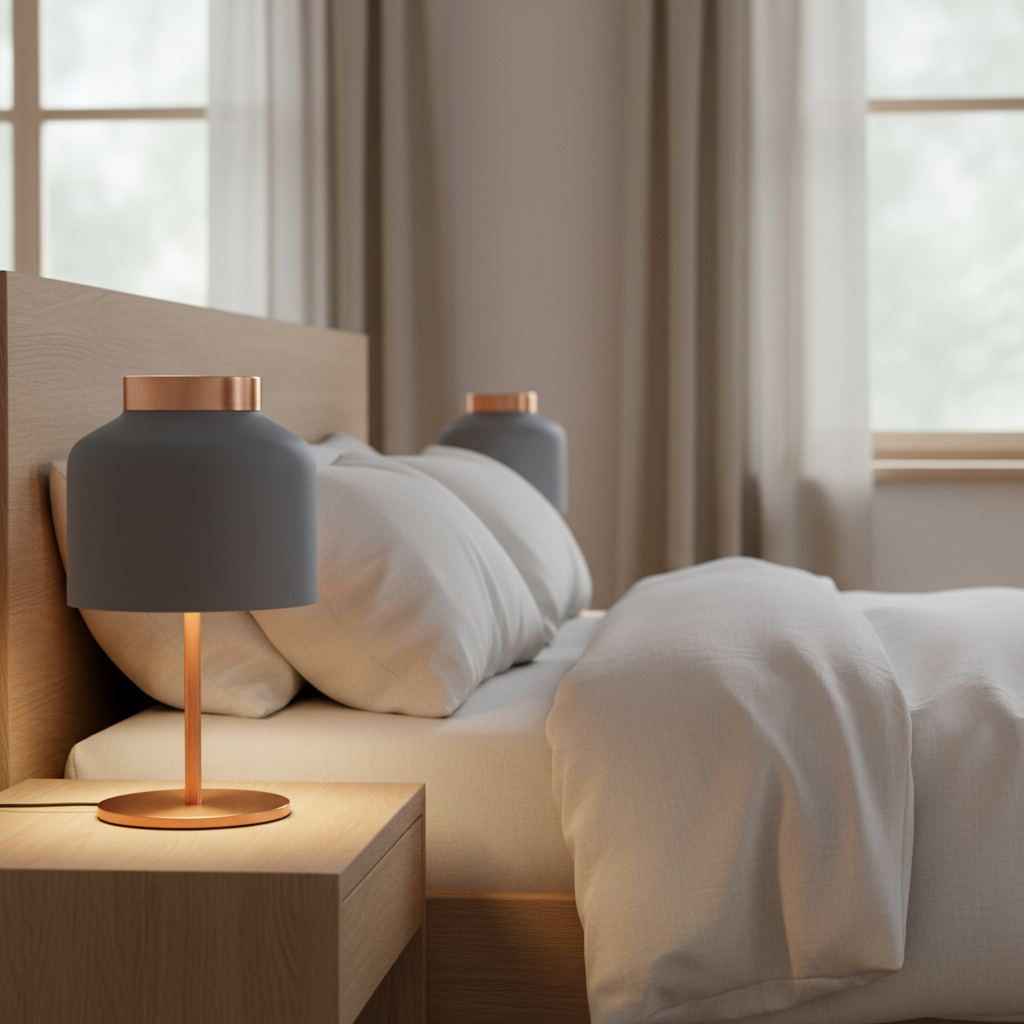 Lampe de Chevet Design Nordique Gris — mise en situation chambre
