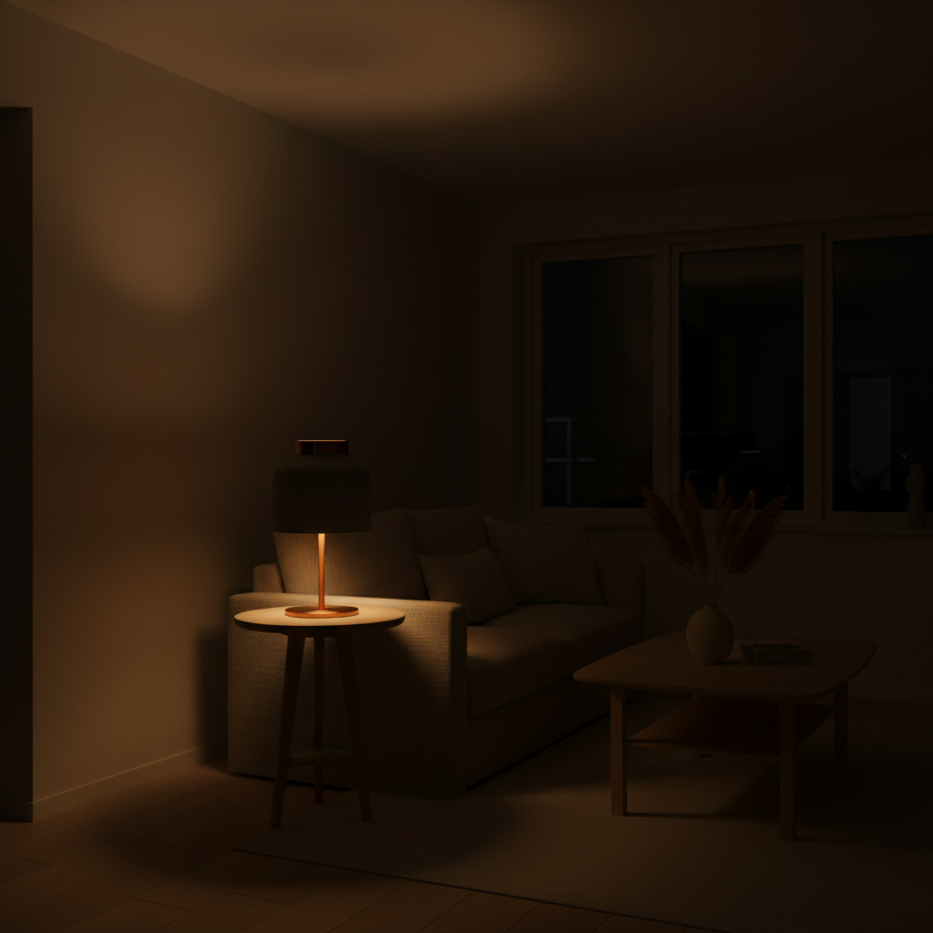 Lampe de Chevet Design Nordique Gris — ambiance soir salon scandinave