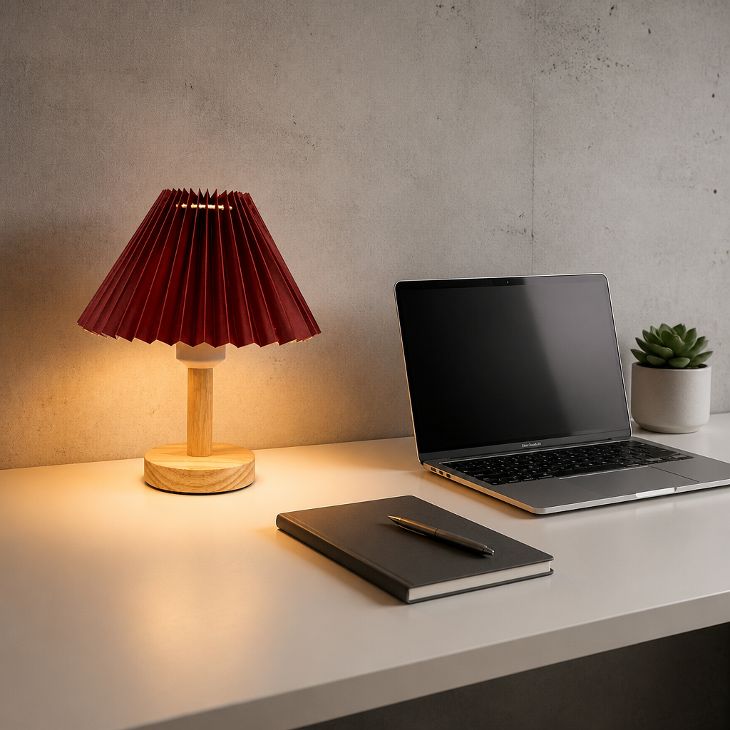Lampe de Chevet Tactile USB Plissée Rouge — mise en situation bureau home office