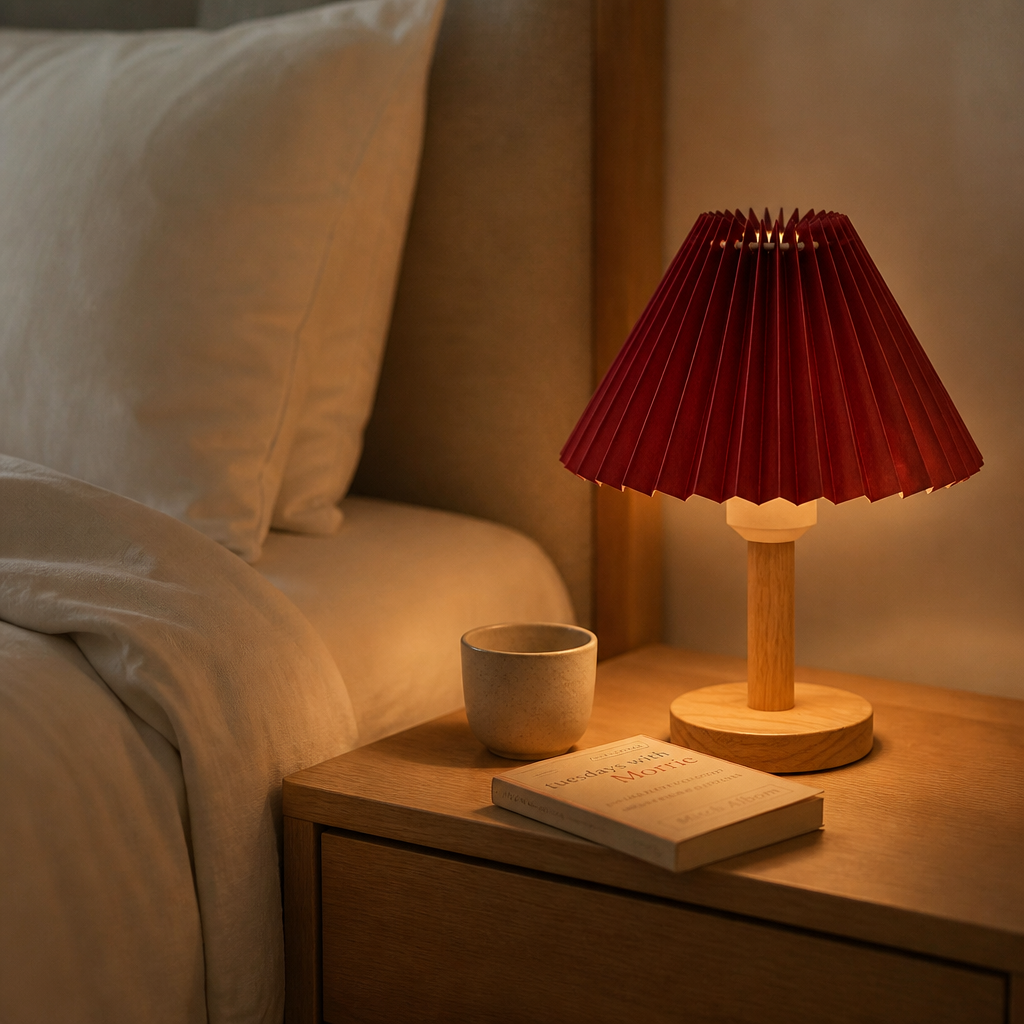 Lampe de Chevet Tactile USB Plissée Rouge — mise en situation chambre