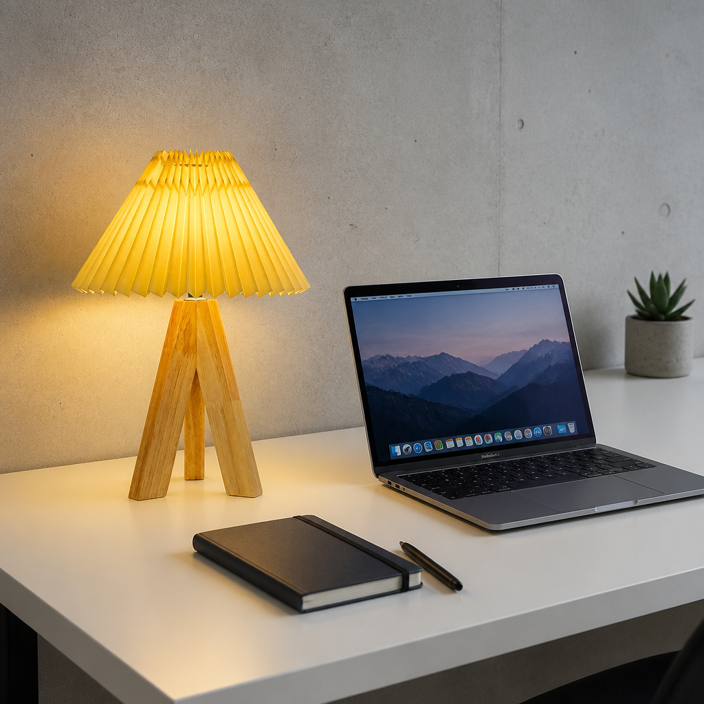 Lampe de Chevet USB Bambou Dimmable C — mise en situation bureau home office