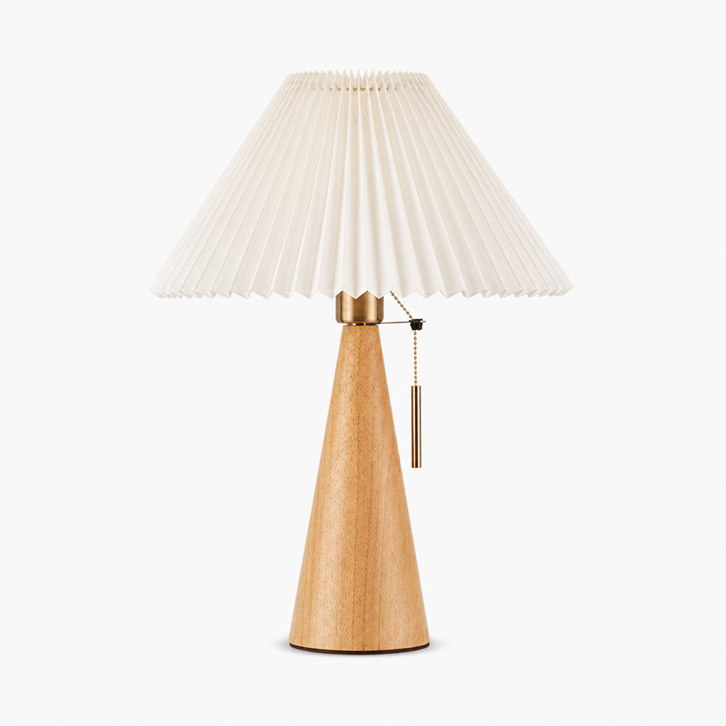Lampe de Table Bois Abat-jour Plissé A — photo produit fond gris