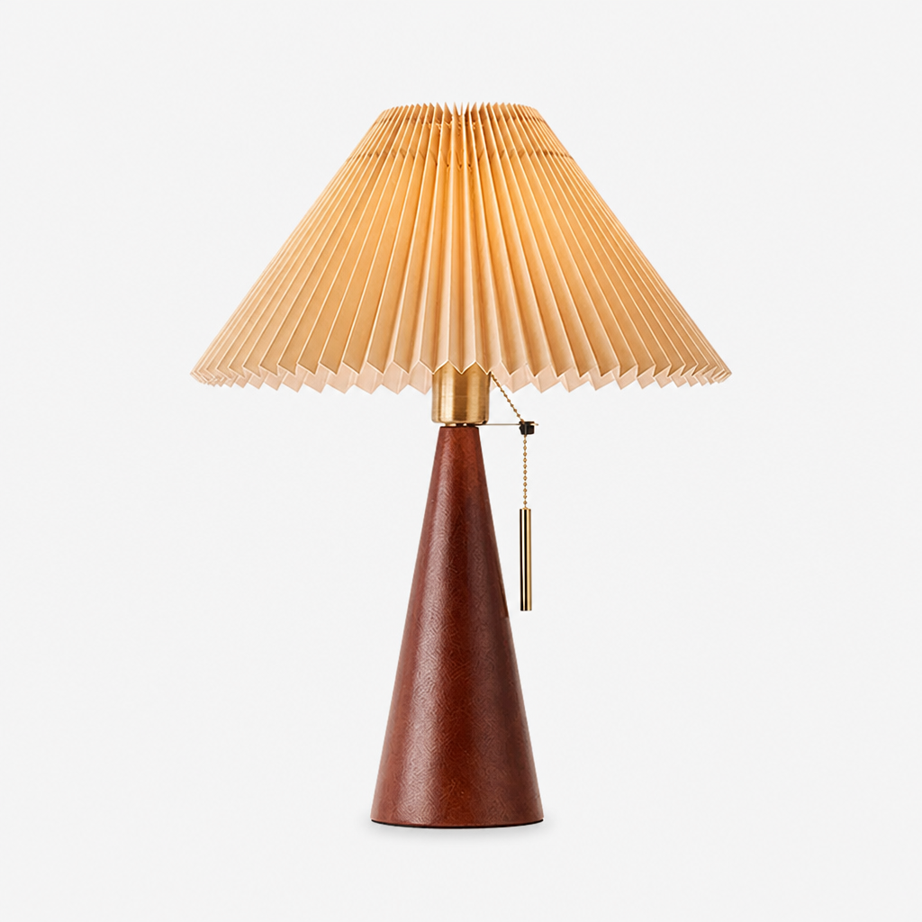 Lampe de Table Bois Abat-jour Plissé B — photo produit fond gris