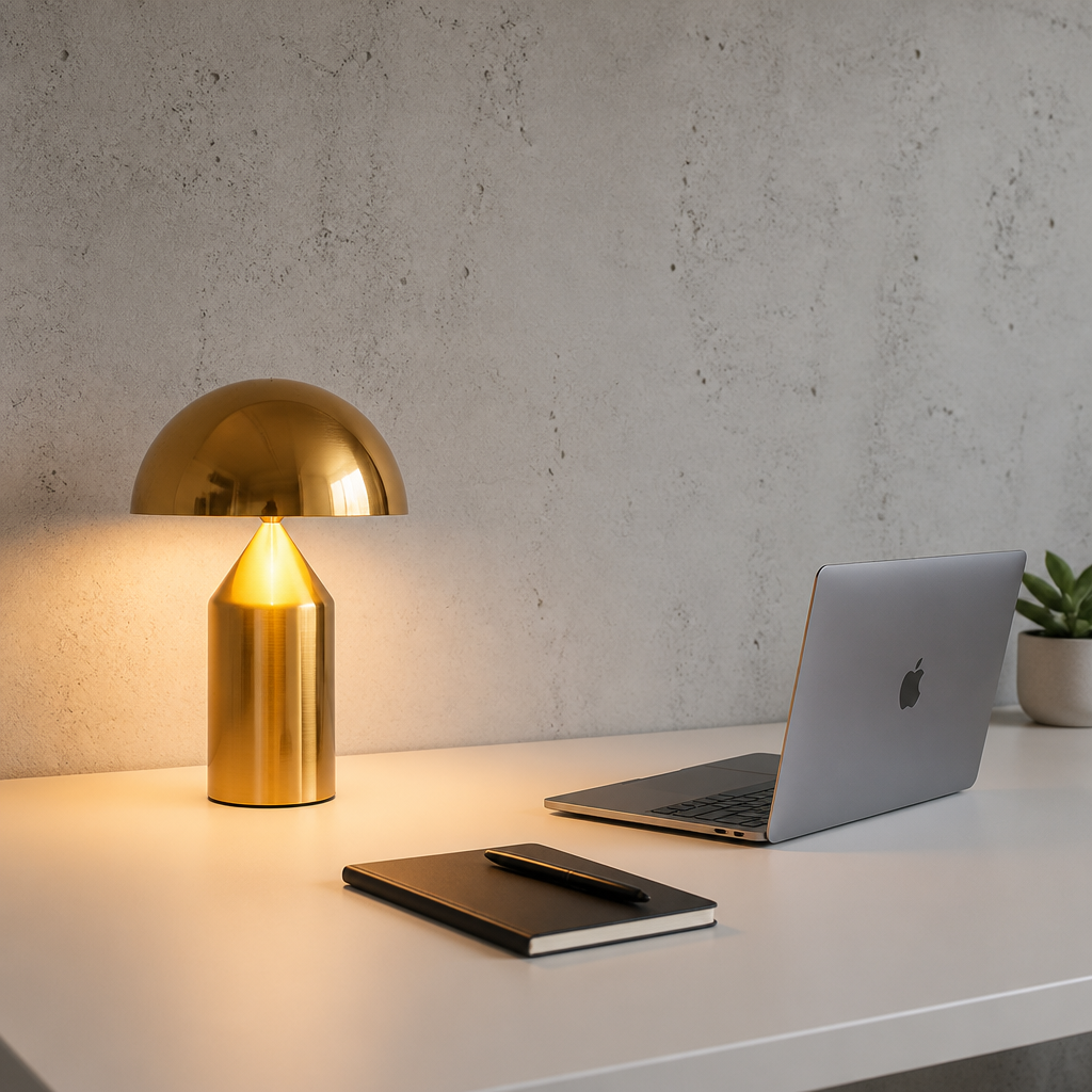 Lampe de Table Champignon Design Or S — mise en situation bureau home office