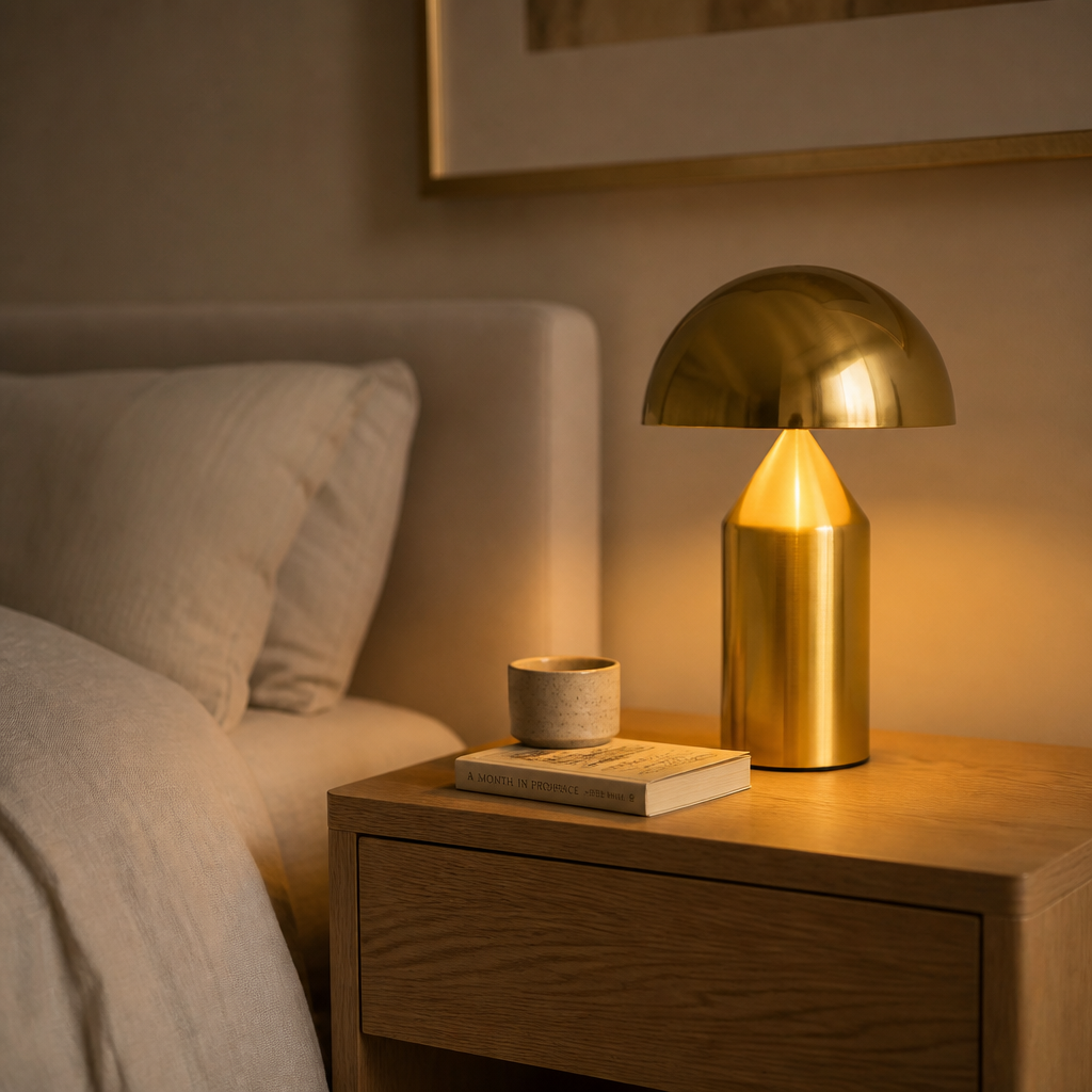 Lampe de Table Champignon Design Or S — mise en situation chambre