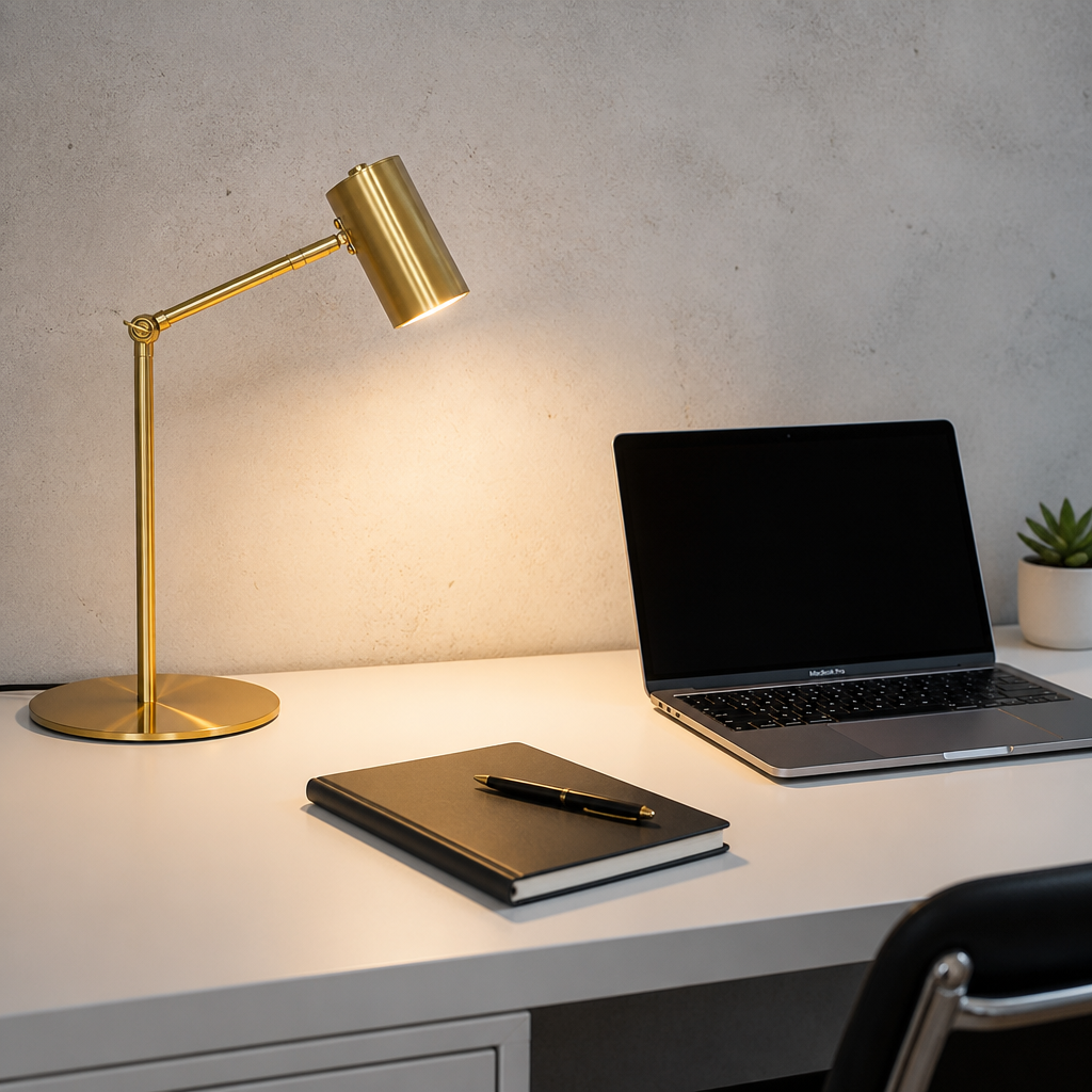 Lampe de Table Design Doré Nordique B — mise en situation bureau home office