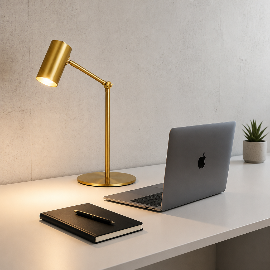 Lampe de Table Design Doré Nordique B — mise en situation bureau home office
