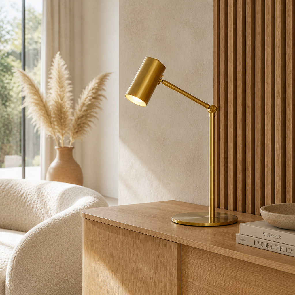 Lampe de Table Design Doré Nordique B — mise en situation salon lumière du jour
