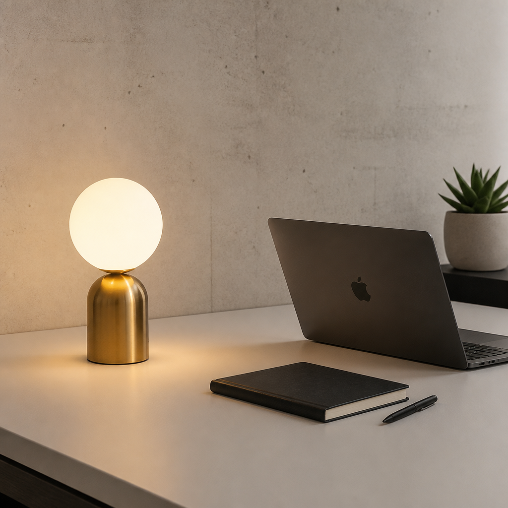 Lampe Design Boule Verre Laiton Nordic Sans chapeau — mise en situation bureau home office