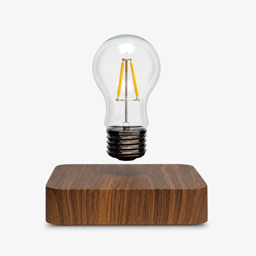 Lampe Lévitation Magnétique Bois LED Carré — photo produit fond gris