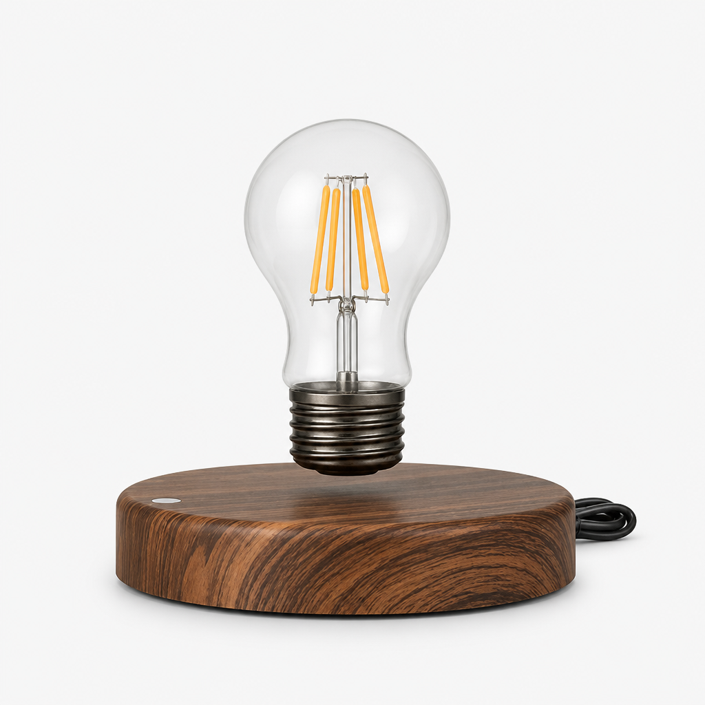 Lampe Lévitation Magnétique Bois LED Rond — photo produit fond gris