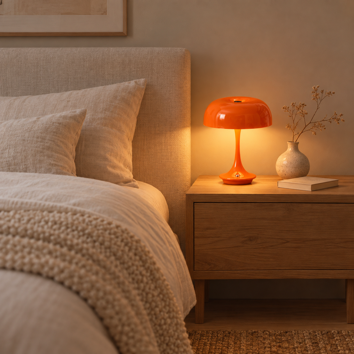 Lampe Tactile Sans Fil Orange — mise en situation chambre