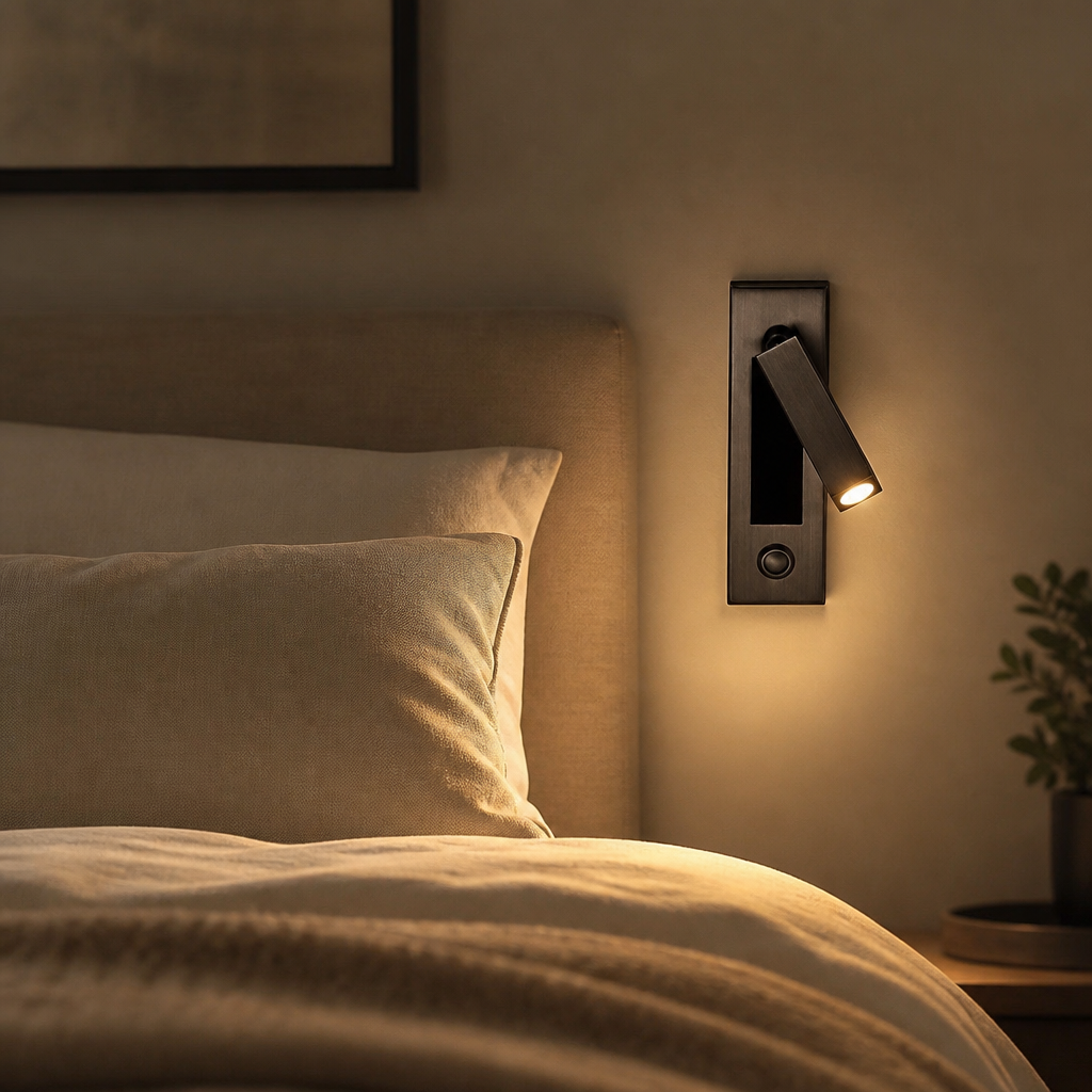 Liseuse Murale Encastrée LED Orientable Noir Rectangulaire — mise en situation chambre