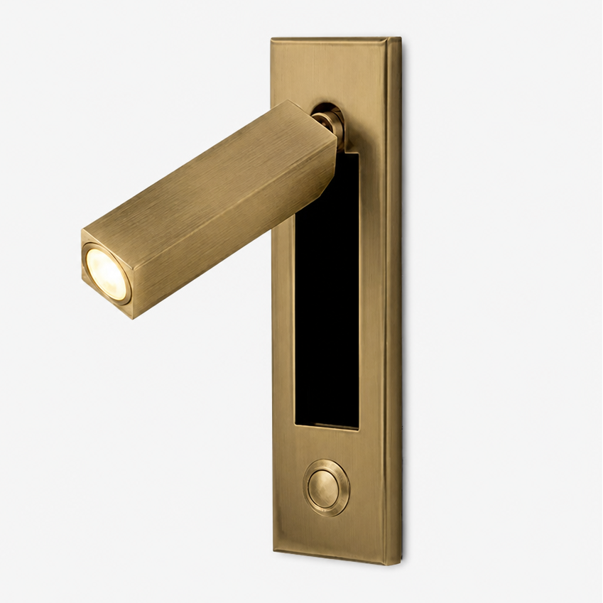 Liseuse Murale Encastrée LED Orientable Or Rectangulaire — photo produit fond gris