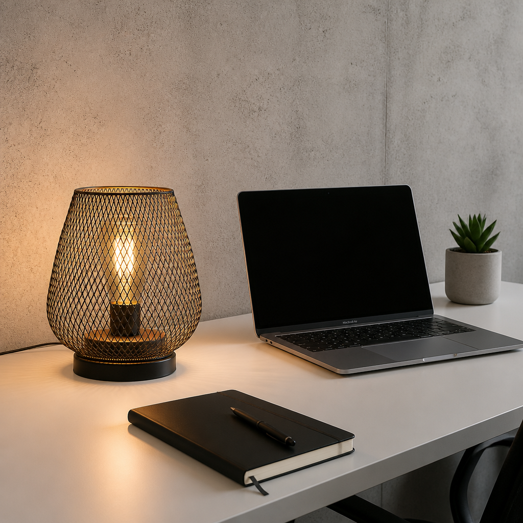 Lot 2 Lanternes Métal Grillage LED B — mise en situation bureau home office