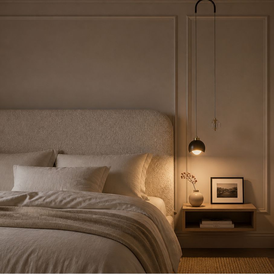 Lustre Cristal Noir — mise en situation chambre
