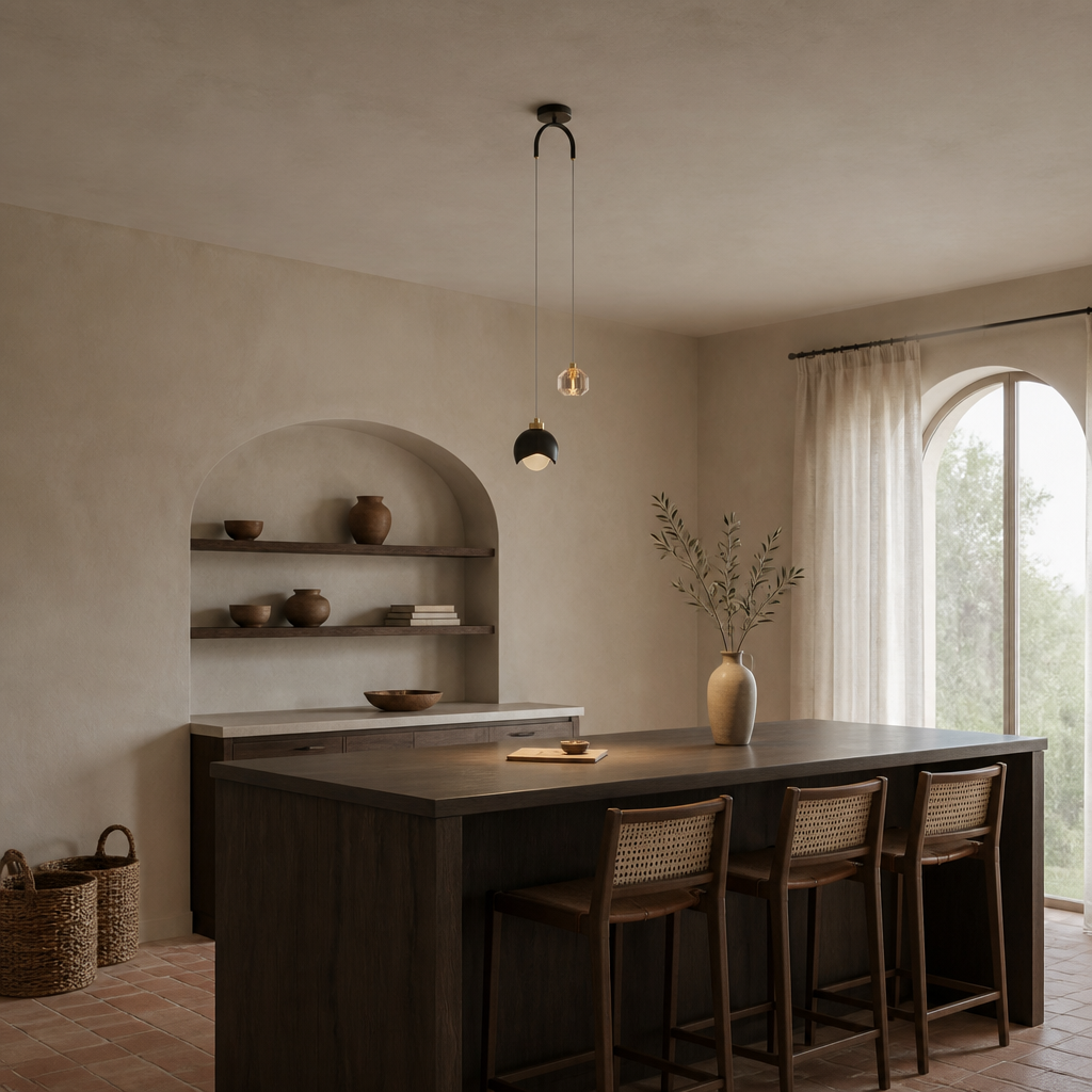 Lustre Cristal Noir — mise en situation cuisine méditerranéenne