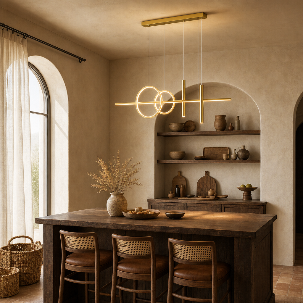 Lustre Salle à Manger Doré — mise en situation cuisine méditerranéenne