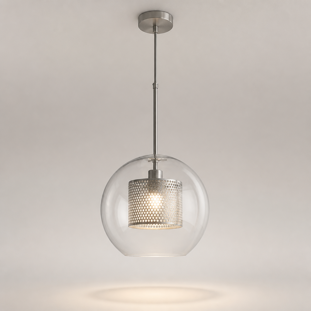 Modern LED Pendant Lamps Nordic Glass Ball Bedroom Decoration Indoor Kitchen Suspension Luminaire Lighting Living Dining Lights B 20CM chrome — photo produit fond gris