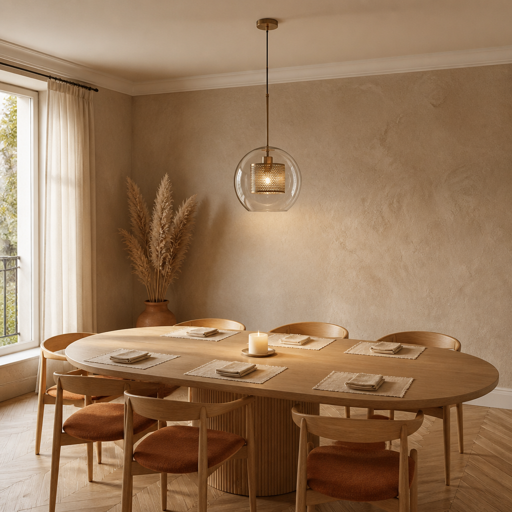 Modern LED Pendant Lamps Nordic Glass Ball Bedroom Decoration Indoor Kitchen Suspension Luminaire Lighting Living Dining Lights B 24CM Bronze — mise en situation cuisine