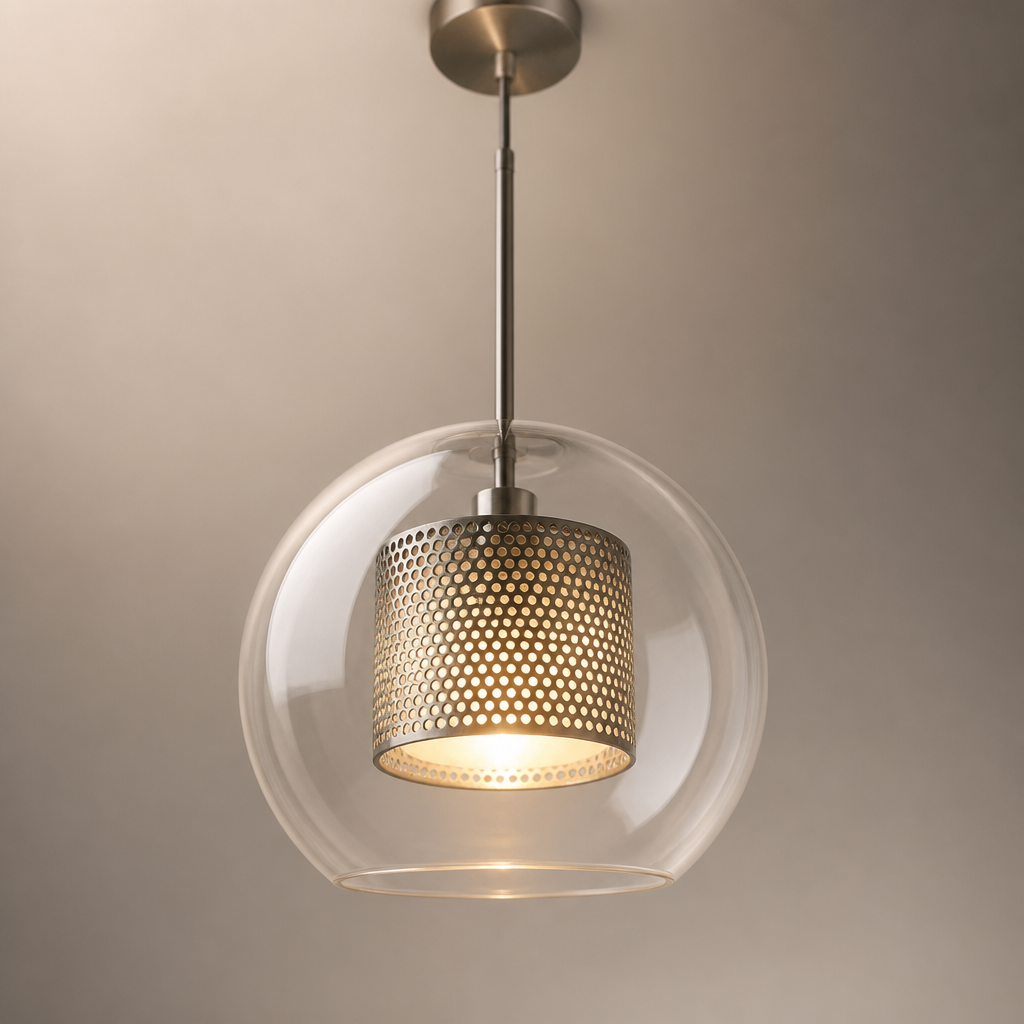 Modern LED Pendant Lamps Nordic Glass Ball Bedroom Decoration Indoor Kitchen Suspension Luminaire Lighting Living Dining Lights B 24CM chrome — gros plan détail matière et finition