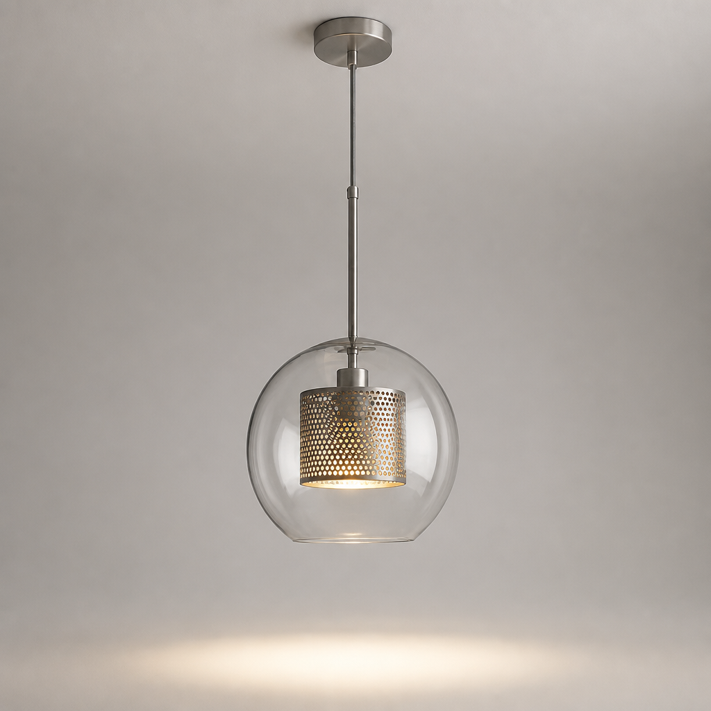 Modern LED Pendant Lamps Nordic Glass Ball Bedroom Decoration Indoor Kitchen Suspension Luminaire Lighting Living Dining Lights B 24CM chrome — photo produit fond gris