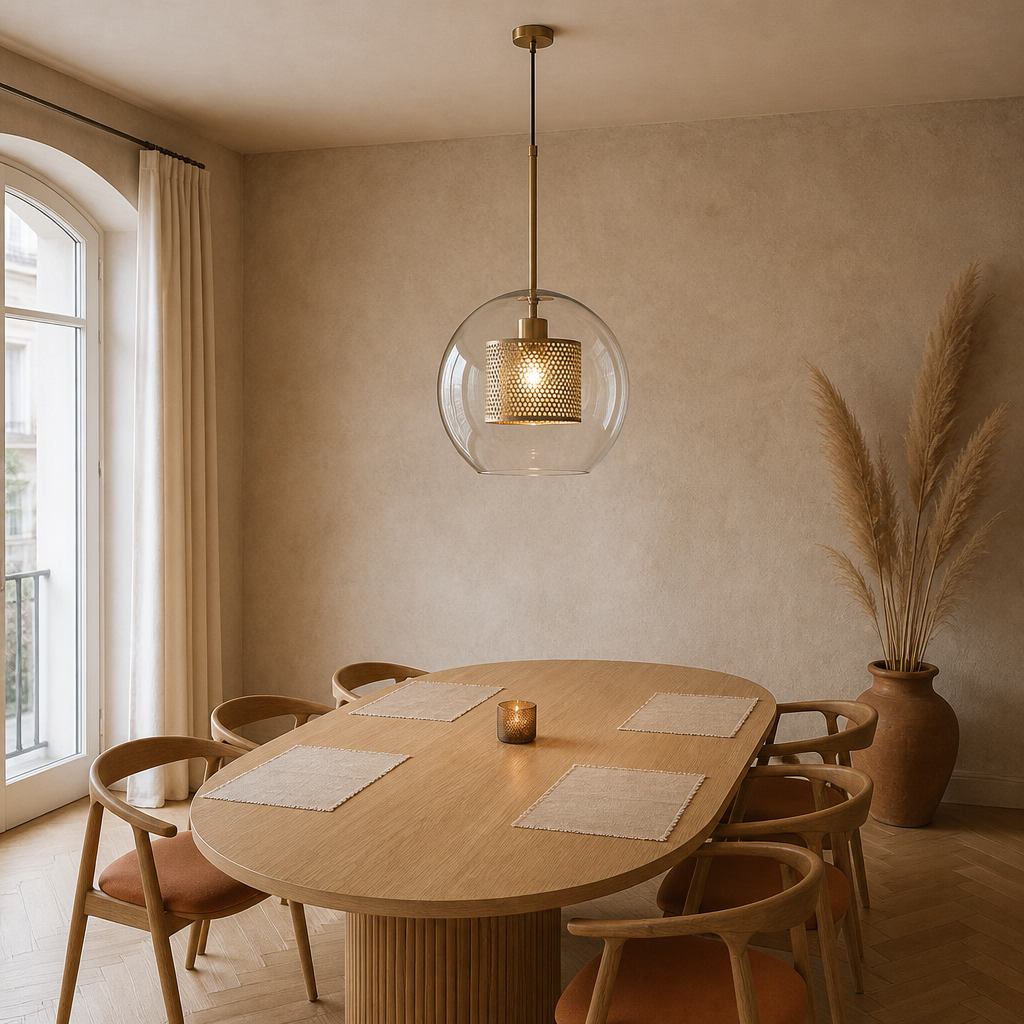 Modern LED Pendant Lamps Nordic Glass Ball Bedroom Decoration Indoor Kitchen Suspension Luminaire Lighting Living Dining Lights B 30CM Bronze — mise en situation cuisine