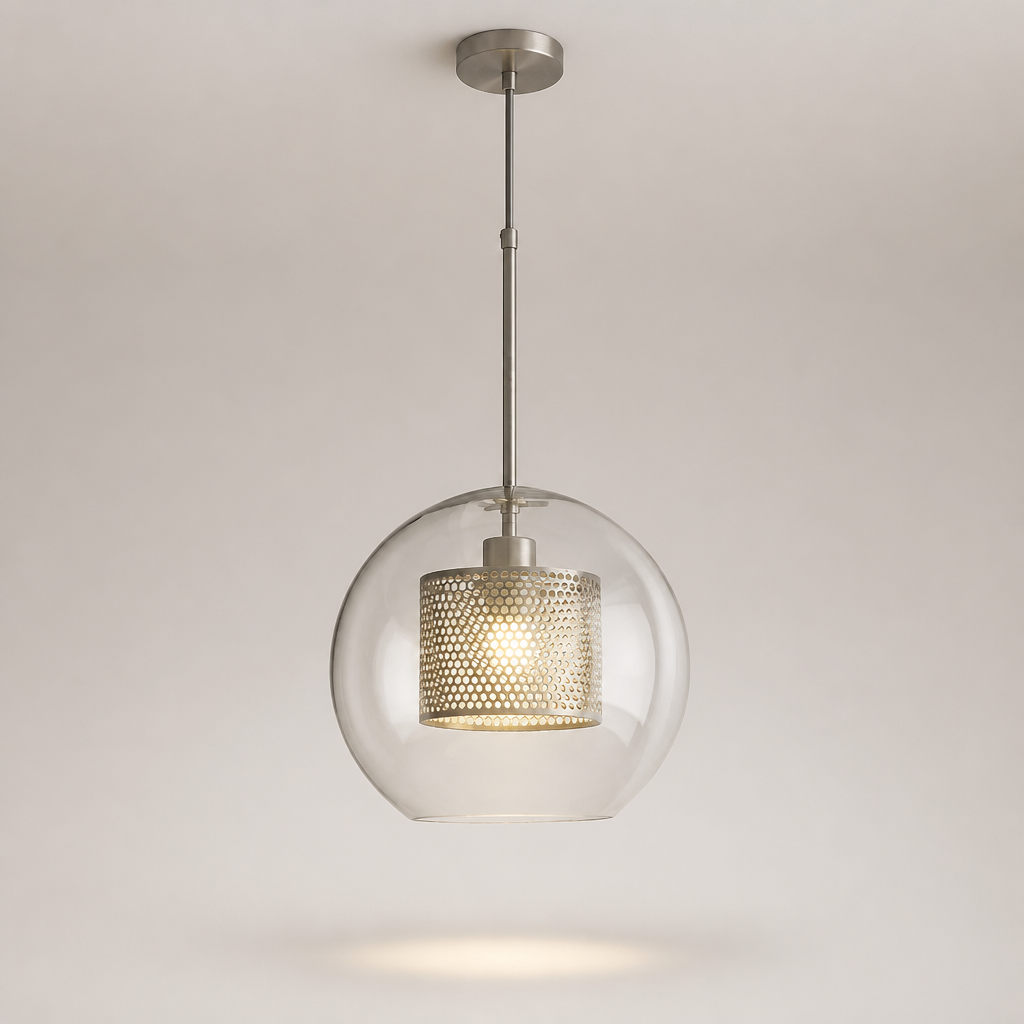 Modern LED Pendant Lamps Nordic Glass Ball Bedroom Decoration Indoor Kitchen Suspension Luminaire Lighting Living Dining Lights B 30CM chrome — photo produit fond gris