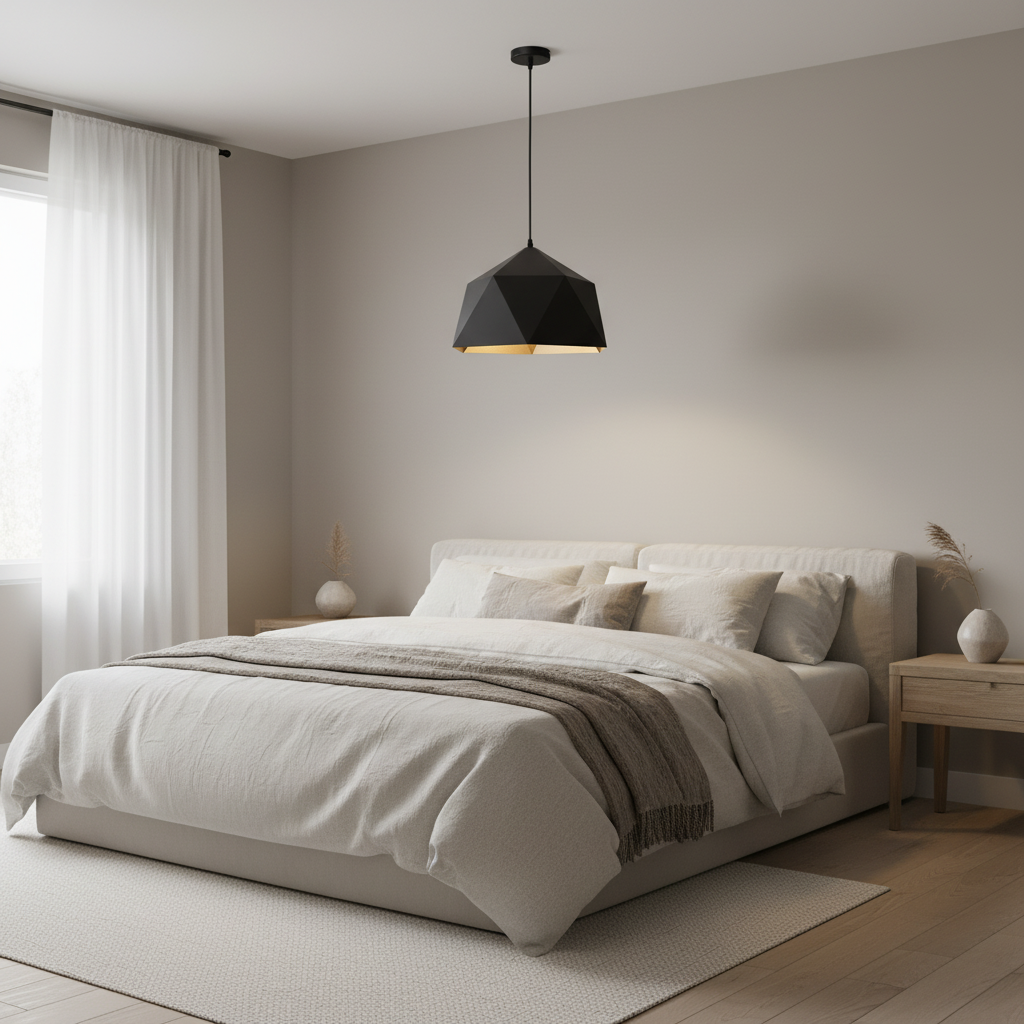 Modern Simple Ceiling Chandeliers Iron E27 Pendant Lamps for Kitchen Bedroom Restaurant Home Black Single Head Chandelier — mise en situation chambre