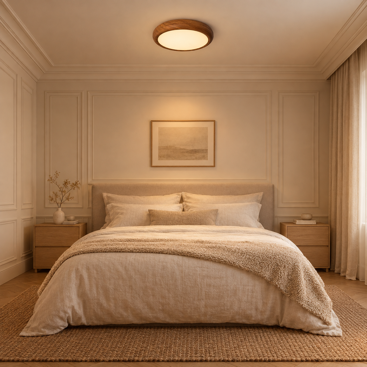 Plafonnier Chambre 30cm Blanc Froid — mise en situation chambre