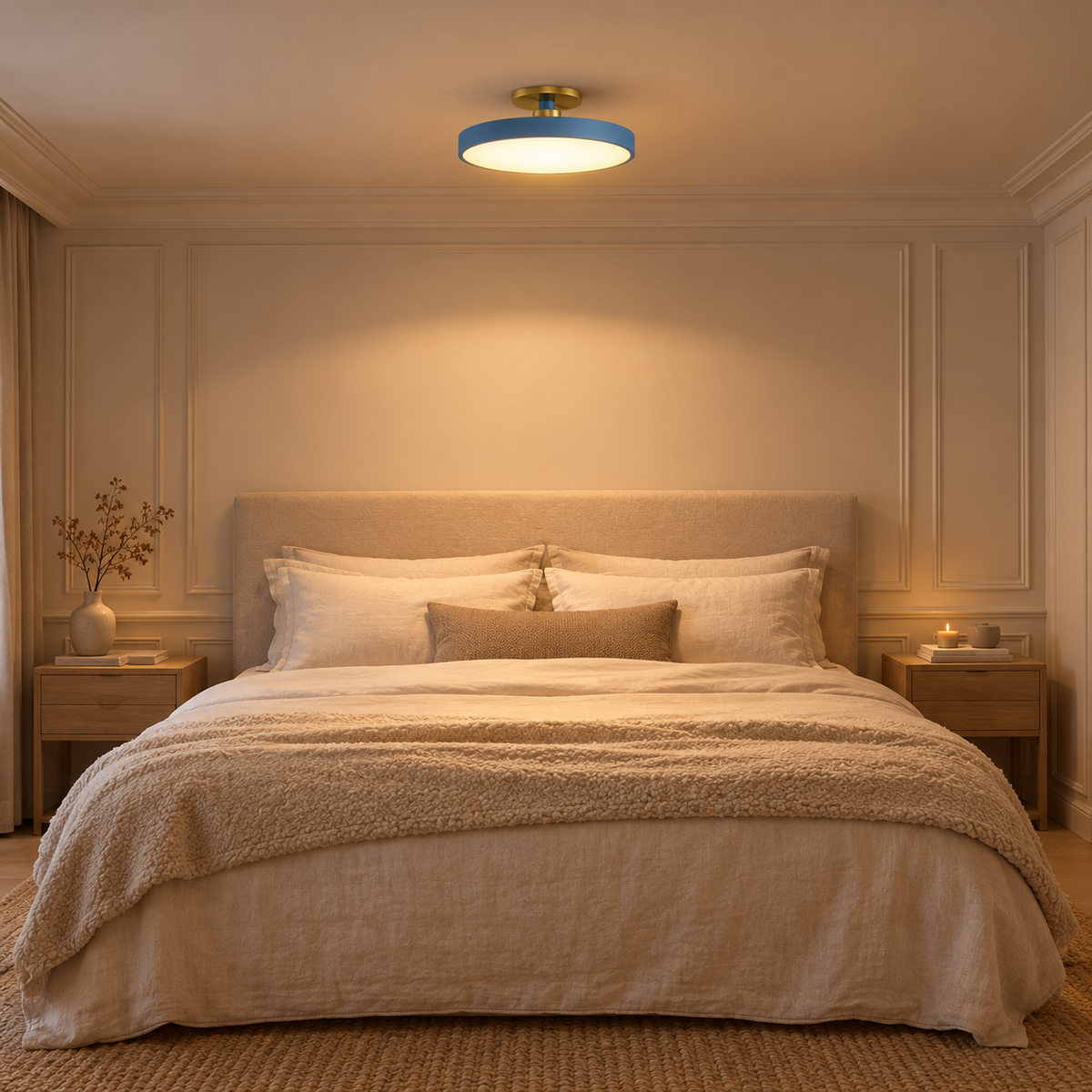 Plafonnier Design Bleu — mise en situation chambre