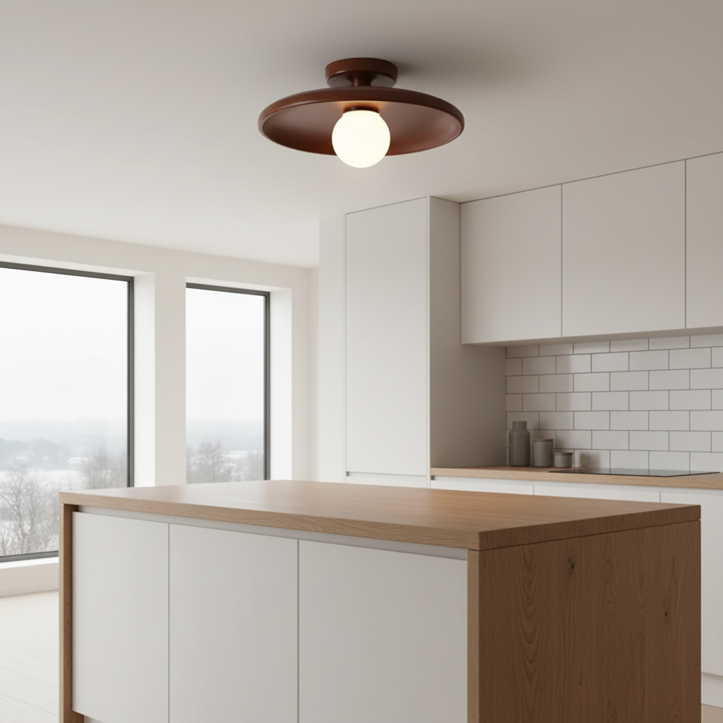 Plafonnier en Bois — mise en situation salle à manger
