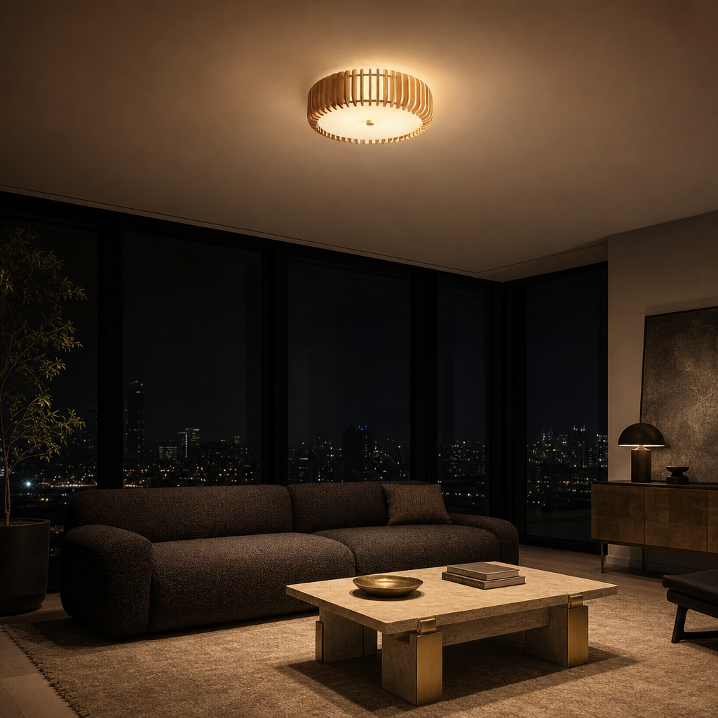 Plafonnier Japonais 36cm — ambiance soir penthouse contemporain