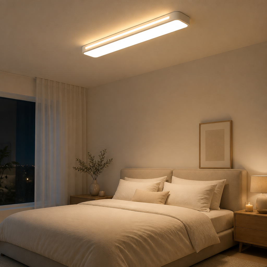 Plafonnier LED Rectangulaire Ultra-fin Blanc — mise en situation chambre