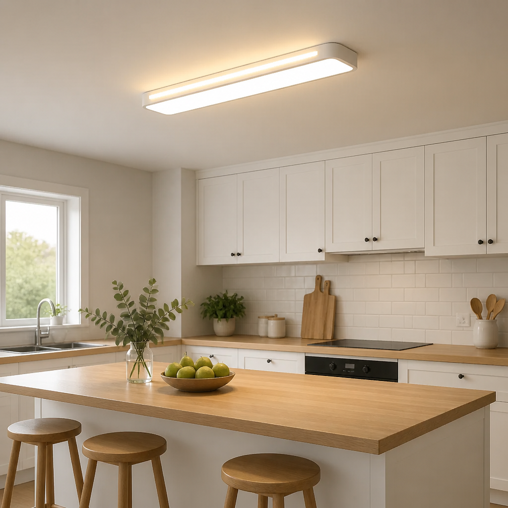 Plafonnier LED Rectangulaire Ultra-fin Blanc — mise en situation salle à manger