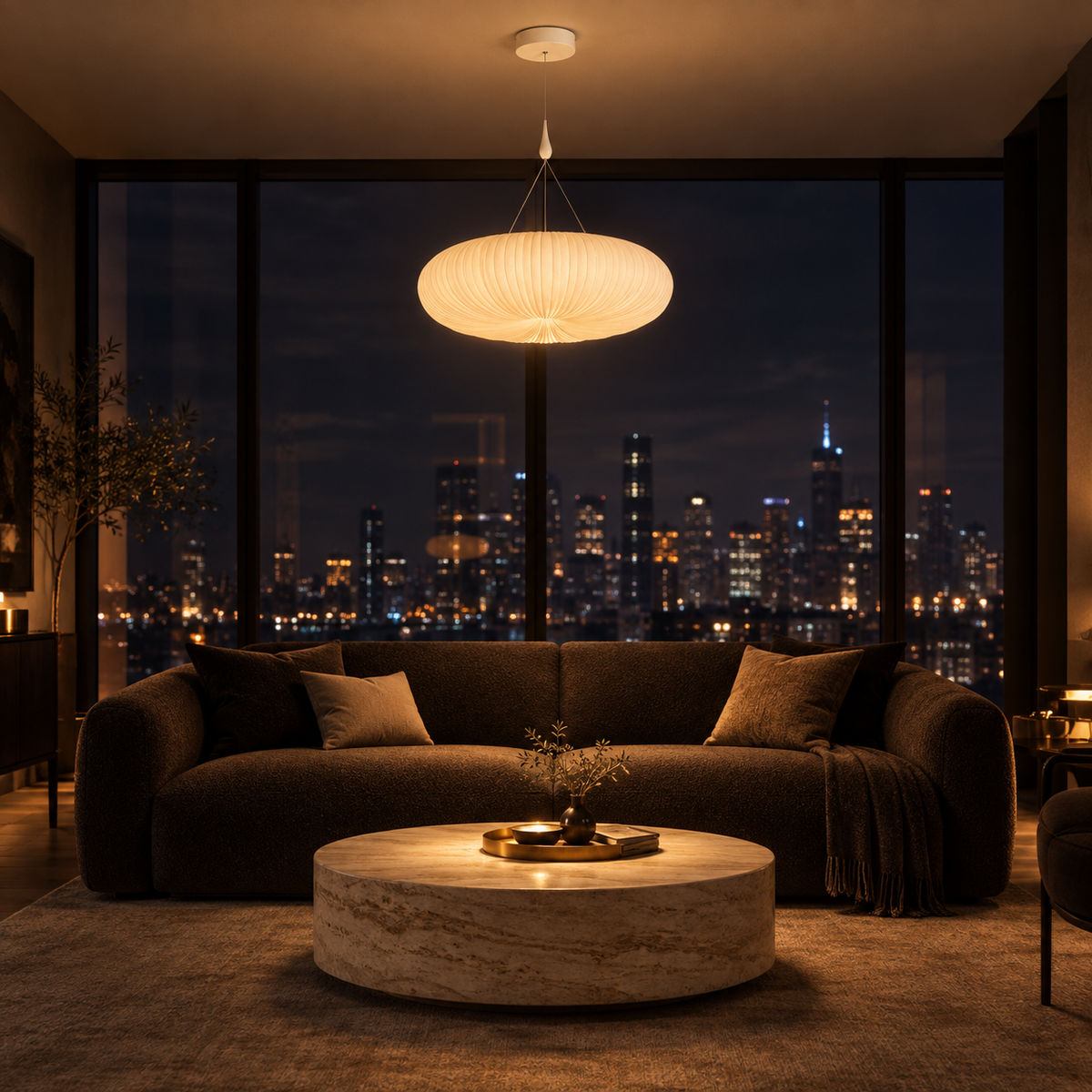Plafonnier LED Suspendu 45cm — ambiance soir penthouse contemporain