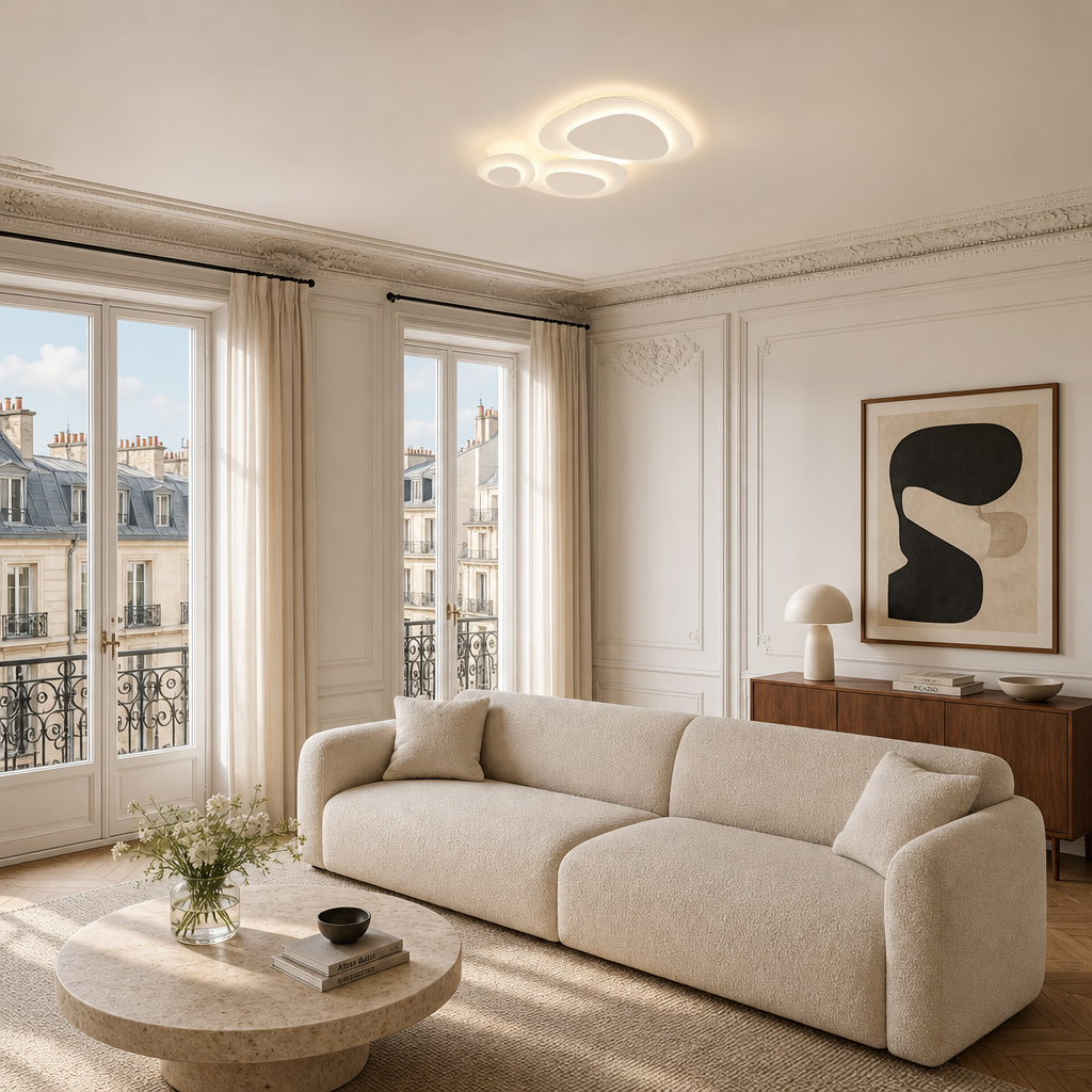 Plafonnier Moderne B — mise en situation salon parisien lumière du jour